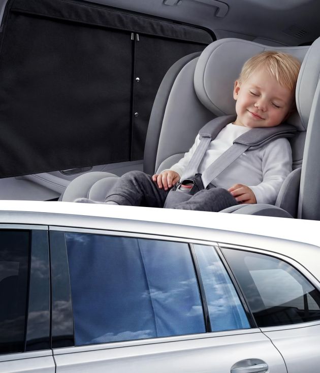 [2026 Upgraded] Car Window Shades for Baby [Ice Crystal Cooling Layer] (2 Pack) 99% UV-Blocker Protection Side Window Curtains Roll Windows Down Privacy Full Covers/Half Shade Options