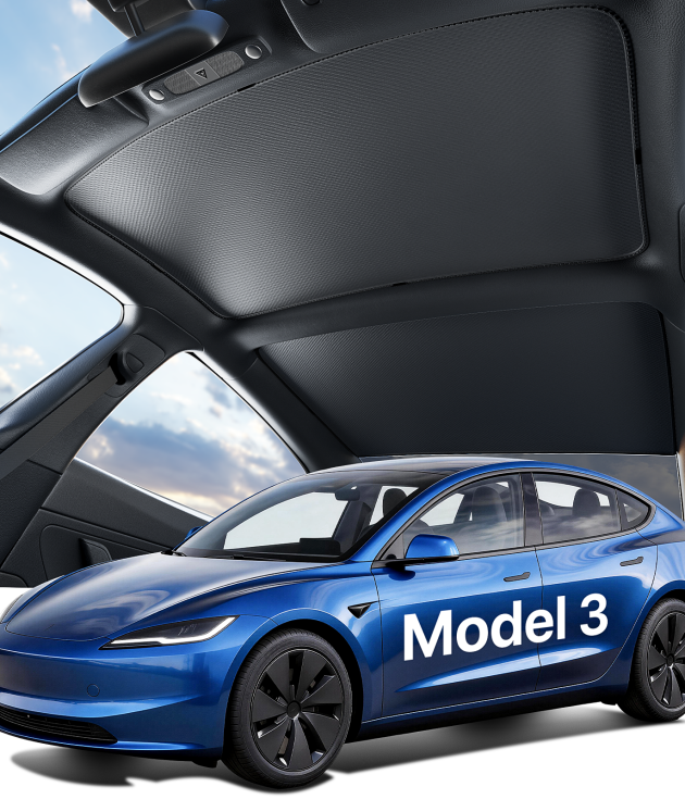 Tesla New Model 3 Highland Premium Performance Roof Sunshade (2024–2026) Double-Layer Heat Block Sunroof Shade Ice-Cooling Reflective Fabric, 99% UV Protection Tesla Model 3 Highland Accessories Black