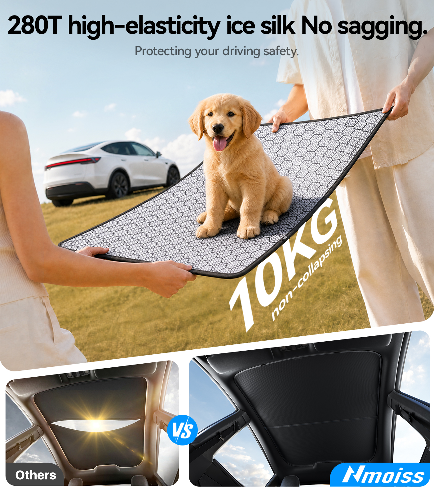 Double-Layer Roof Sunshade for 2026 Tesla New Model Y Premium Performance – Graphene + Ice-Crystal Cooling, 99% UV Protection, Ultra-Fit No-Sag Design, Keeps Cabin Cooler in Hot Weather - Image 4