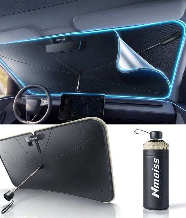 True Dual Layer Air Cooled Windshield Sun Shade Umbrella - [Drive to Superior Coolness & Comfort] Block 99% UV Sun Rays & Heat Damage Keep Cool and Protect Interior Medium